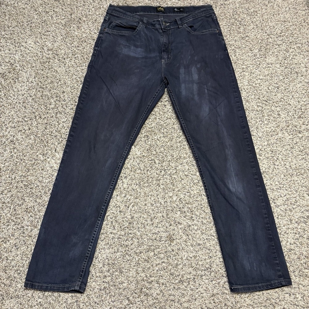 Lee Regular Fit Jeans Mens Dark Wash Straight Leg Denim 5 Pocket Classic 33x30